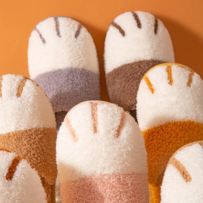 

Winter Indoor Slippers Cute Cat paw Bedroom Indoor Women Furry Non-slip Slippers House Warm Fur Slipers Women Warm Plush Shoes