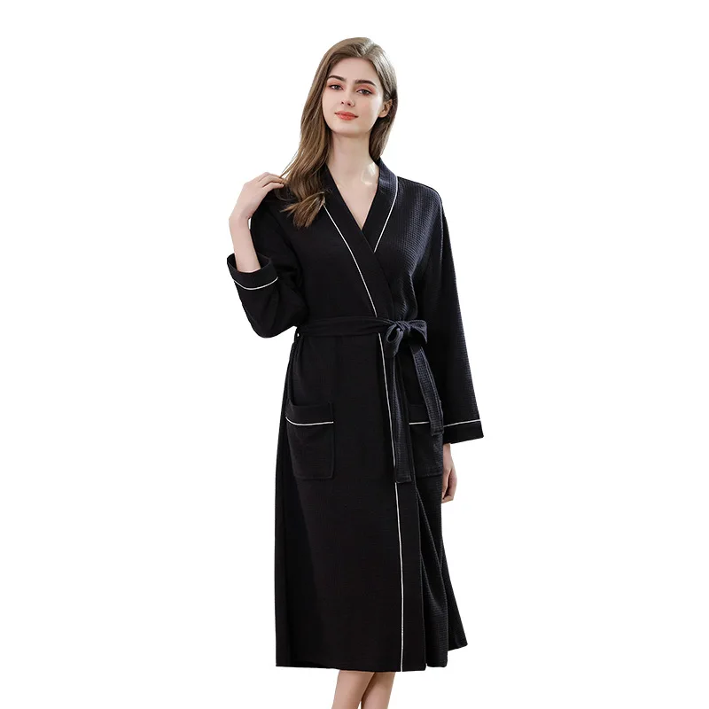 

High Quality Unisex Bathrobe Women Robe Femme Nightwear Cotton Breathable Solid Color Bathrobe Splicing Home Clothes Robe Coat