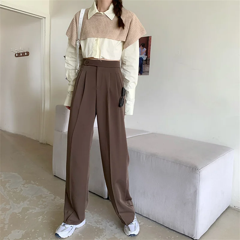 

HziriP High Street Elegance All Match Pants New Prom Femme Hot Chic Casual Solid Plus Size Loose OL Straight Trousers