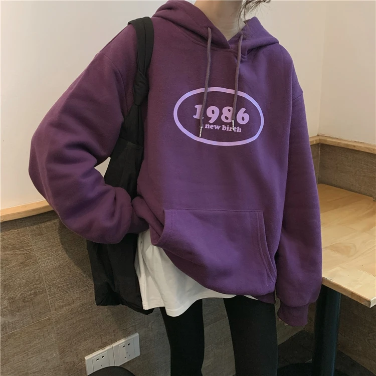 

XZ868 women new 2021 autumn and winter lazy wind loose all-match plus velvet printed hooded Sweatshirts