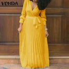Женское богемное длинное платье-макси VONDA 2022, стильное объемное повседневное однотонное платье большого размера с V-образным вырезом