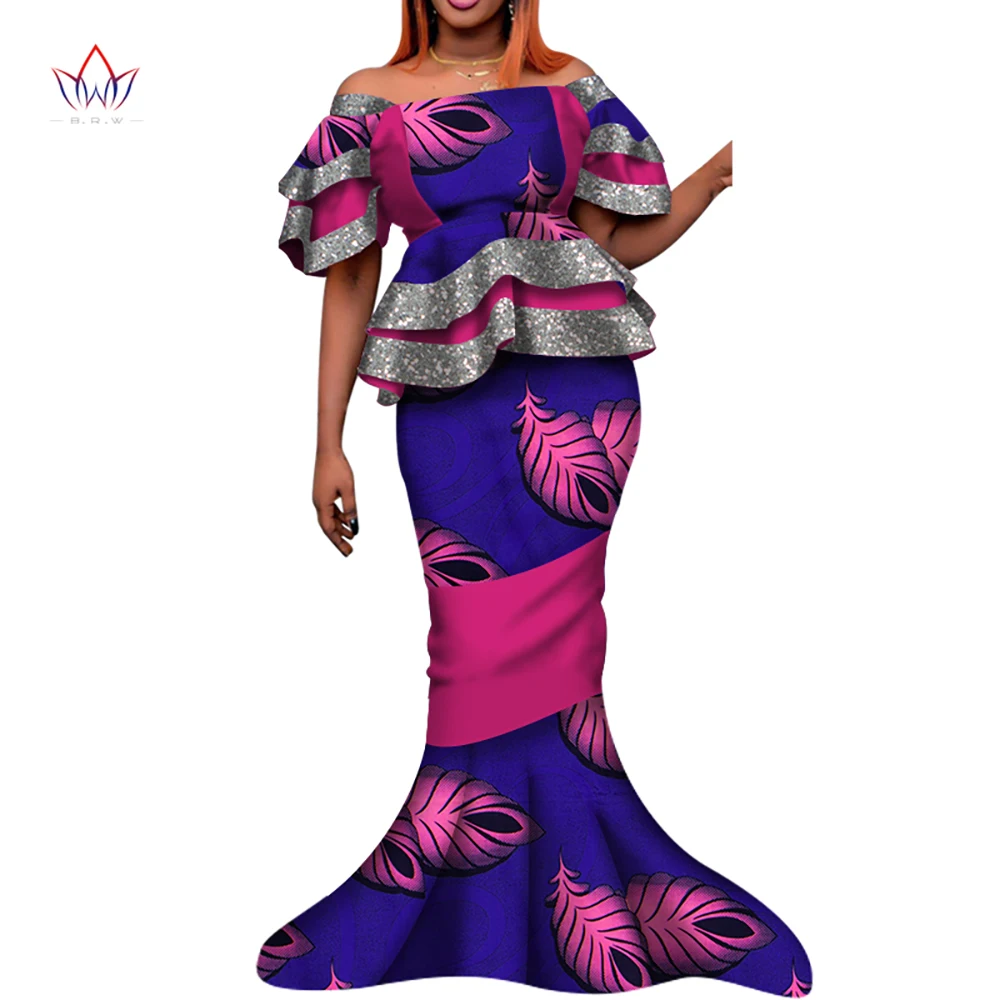 Женское платье в африканском стиле с короткими рукавами и длинной юбкой принтом