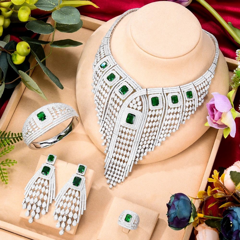 

Soramoore Bohemia Italy Luxury 4PCS Bangle Earrings Ring Necklace Jewelry Set for Women Bridal Wedding Superstar Party Jewelry