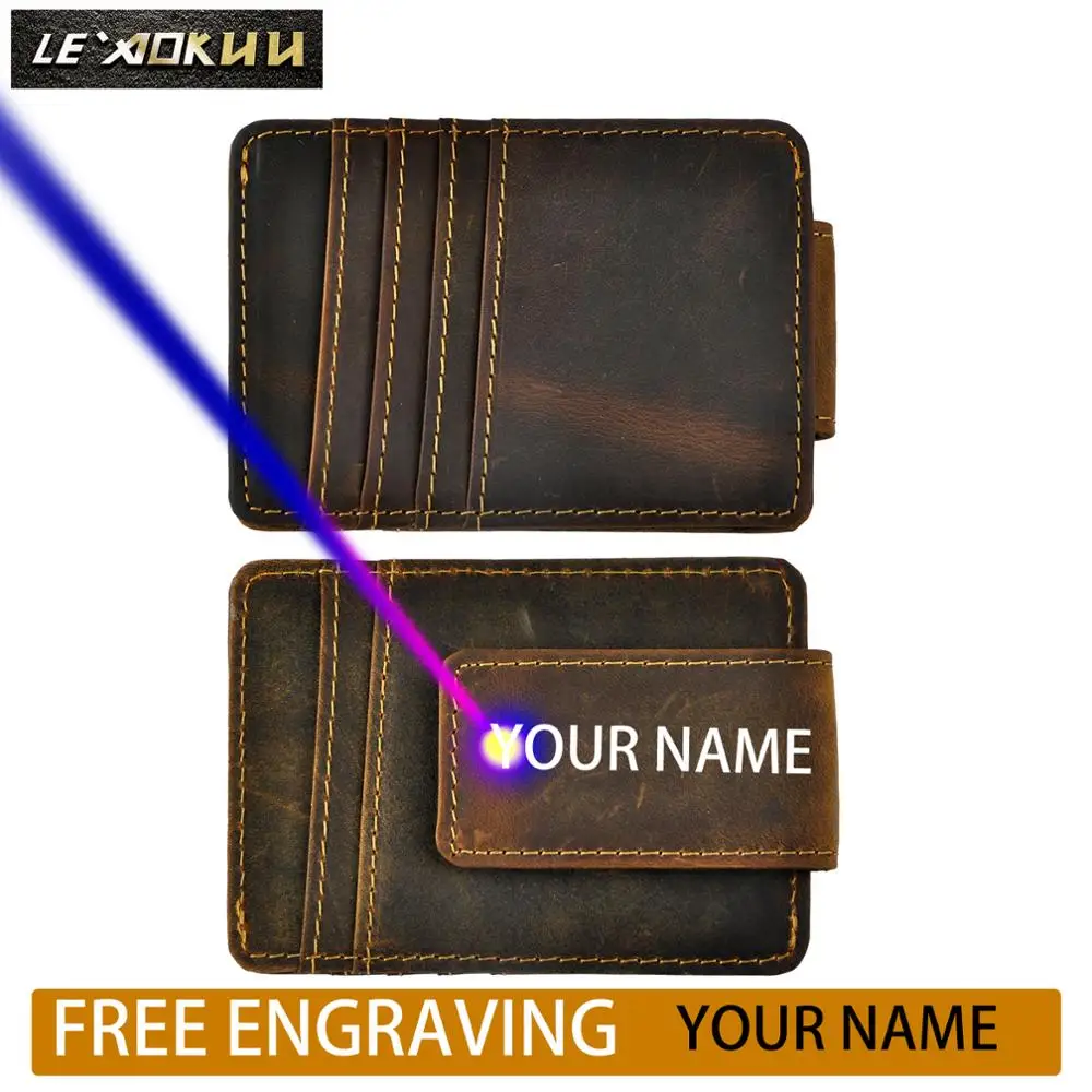 Качественный кожаный магнитный кошелек для мужчин держатель карт и фотографий