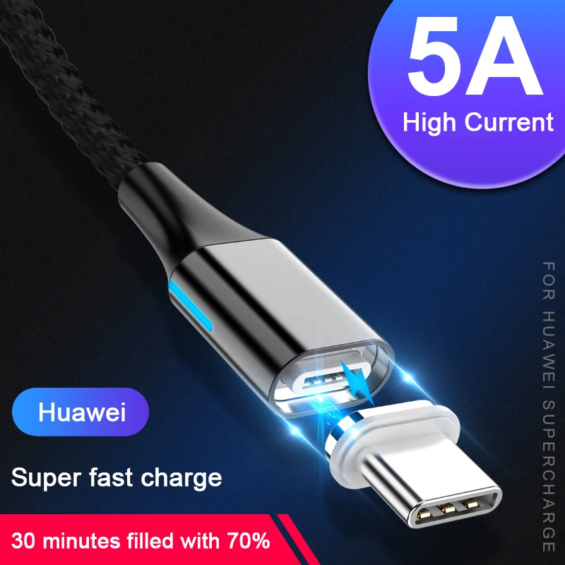 5 А магнитный usb кабель Type C сверхзарядный для Huawei P30 Samsung S9 Магнитный зарядный Micro USB