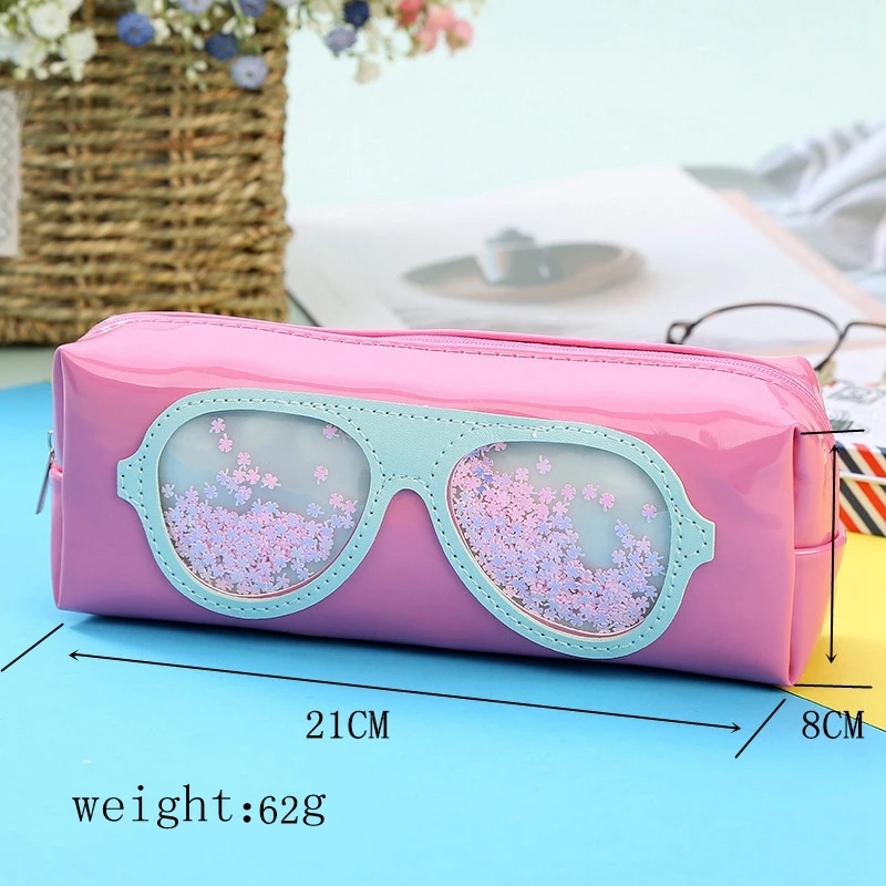 Пенал с блестками пентаграмма любовь сердце очки пенал для школы милый Футляр