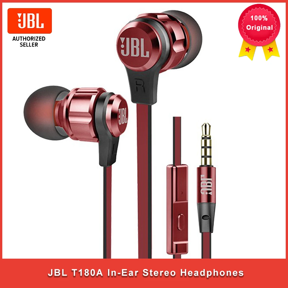 Стереонаушники-вкладыши JBL T180A проводная Спортивная игровая гарнитура 3 5 мм