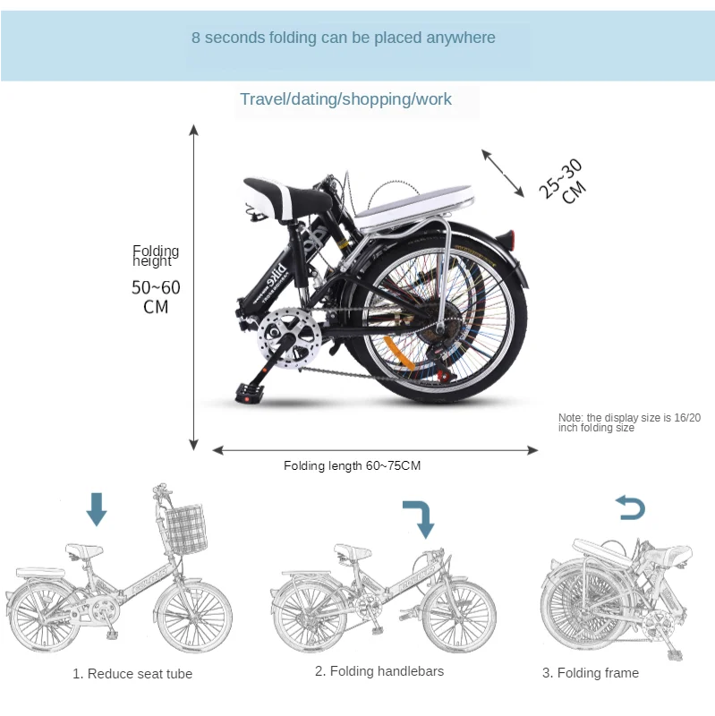 Складной велосипед женский супер портативный маленькая скорость колеса мини 16/20
