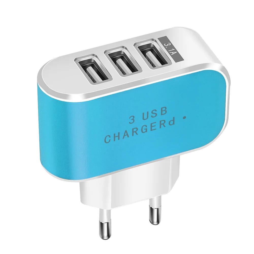 blue Универсальное зарядное устройство 5V 3.1A USB для быстрой зарядки iPhone X XR Xiao мобильный телефон mi зарядное устройство 3 порта зарядное устройство ЕС адаптер питания для путешествий - Тип штекера: blue
