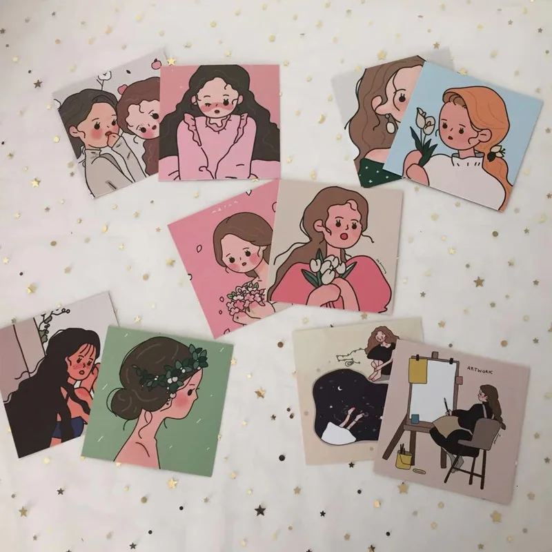 SIXONE 9 листов Ins kawaii Girl Inbetweening серия карта ручная учётная запись декоративная