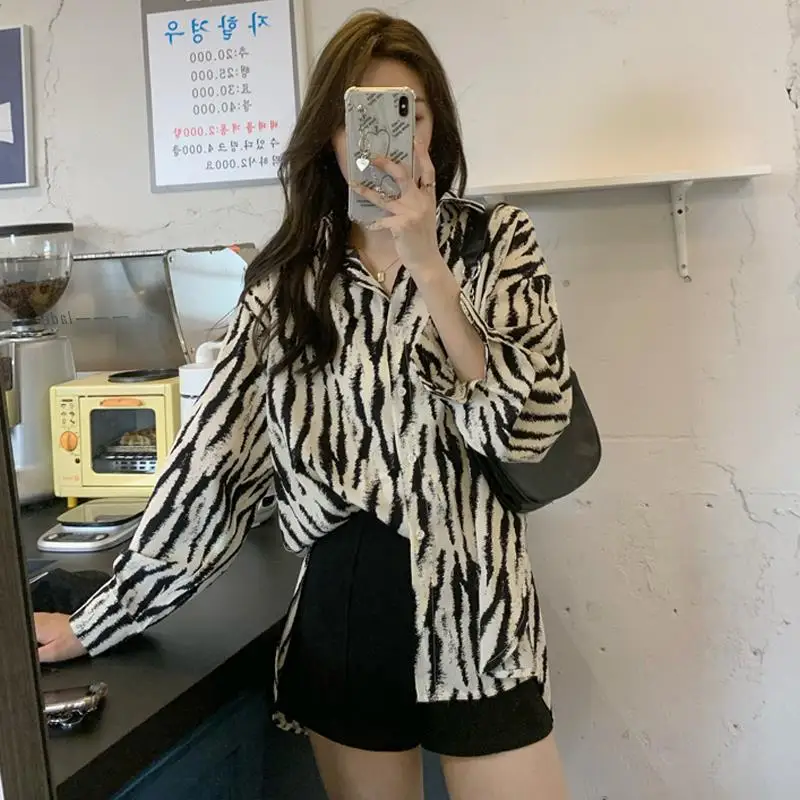 Рубашка женская с полосками зебры модная шифоновая блузка в Корейском стиле