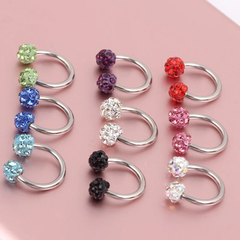 1 шт. хирургическая Нержавеющая сталь Нос Кольца двойной хрустальный шар круглые