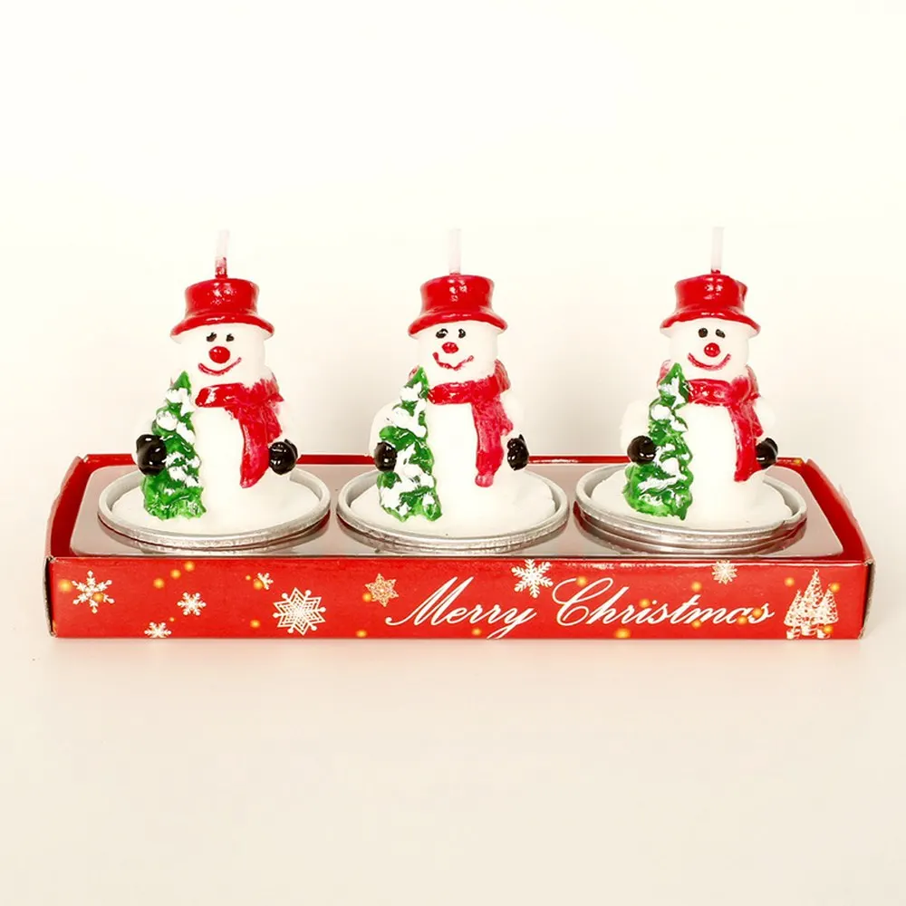 

3PCS/Set Christmas Candles Santa Claus House Snowman Christmas Tree Paraffin Candle New Year Decorations