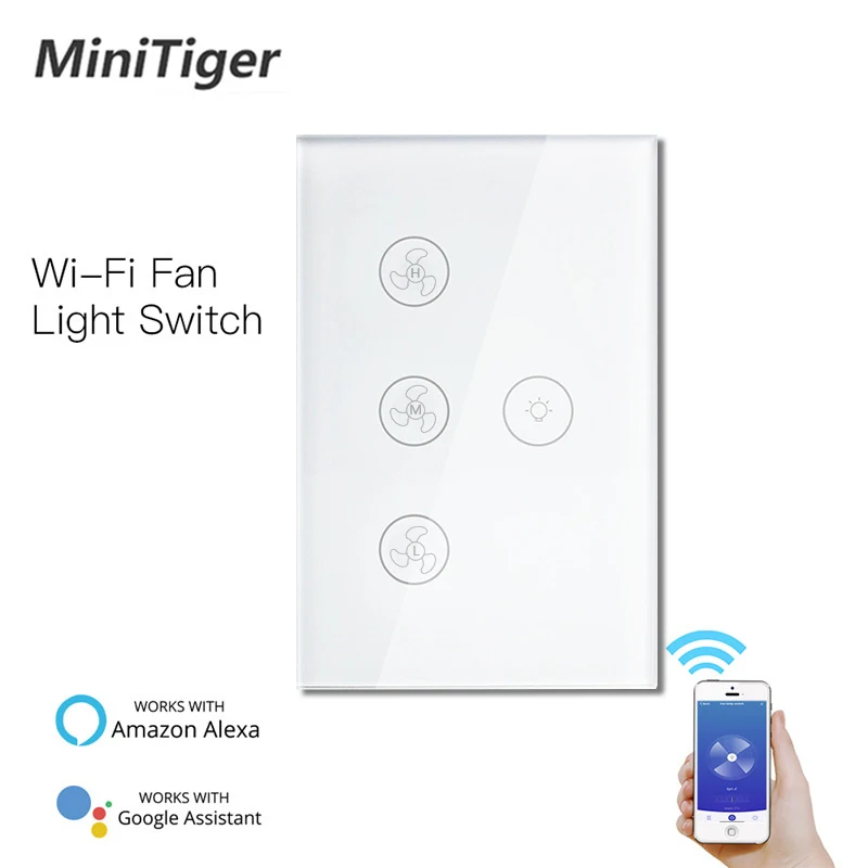 Настенный сенсорный выключатель Smart Life Tuya Wi Fi Alexa вентилятор/светильник