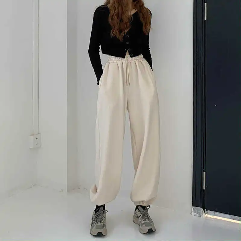

MINGLIUSILI Plus Size Solid Color Sweatpants Autumn 2021 Fashion Joggers Women Oversize High Waist Pants Loose Casual Clothes