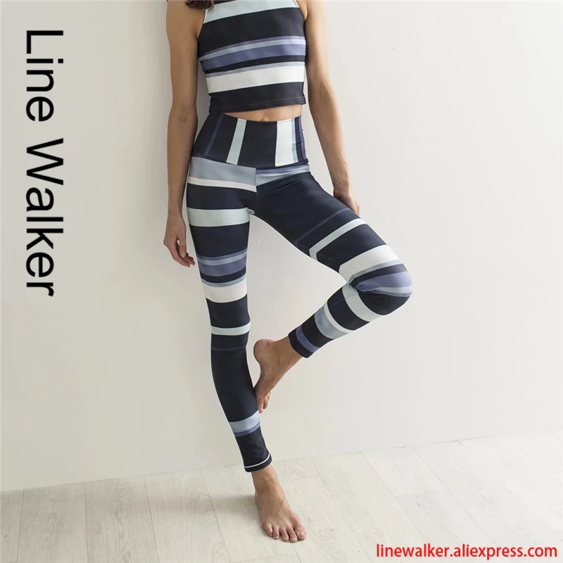 Леггинсы с вставками и принтом в полоску штаны для йоги высокой талией эффектом