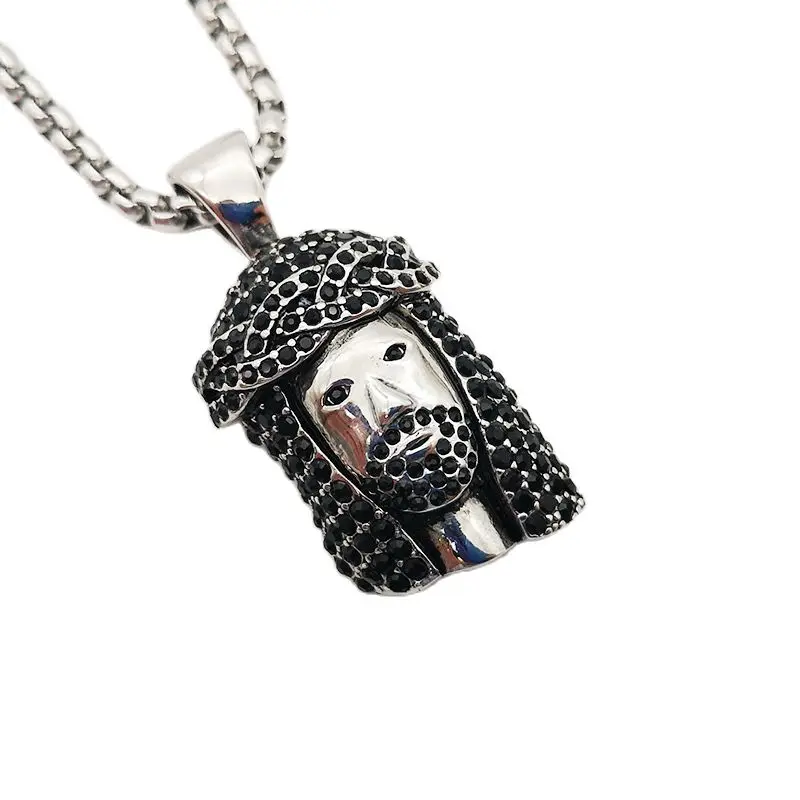 

Religious Full Cubic Zircon Stones Jesus Face Pendant Necklace Stainless Steel Male Jewelry Top Quality Christian Jesus Necklace