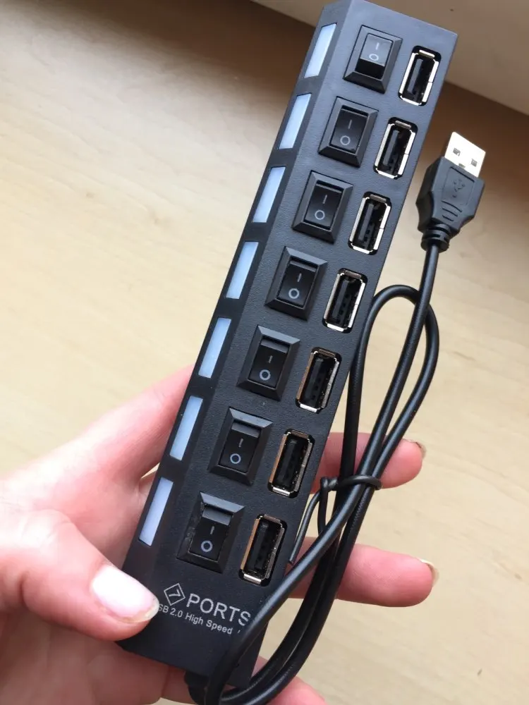 7 портов usb-хаб светодиодный USB Высокоскоростной адаптер 480 Мбит/с usb-хаб с выключателем питания для ПК, ноутбука, ПК, ноутбука с включением/выключением