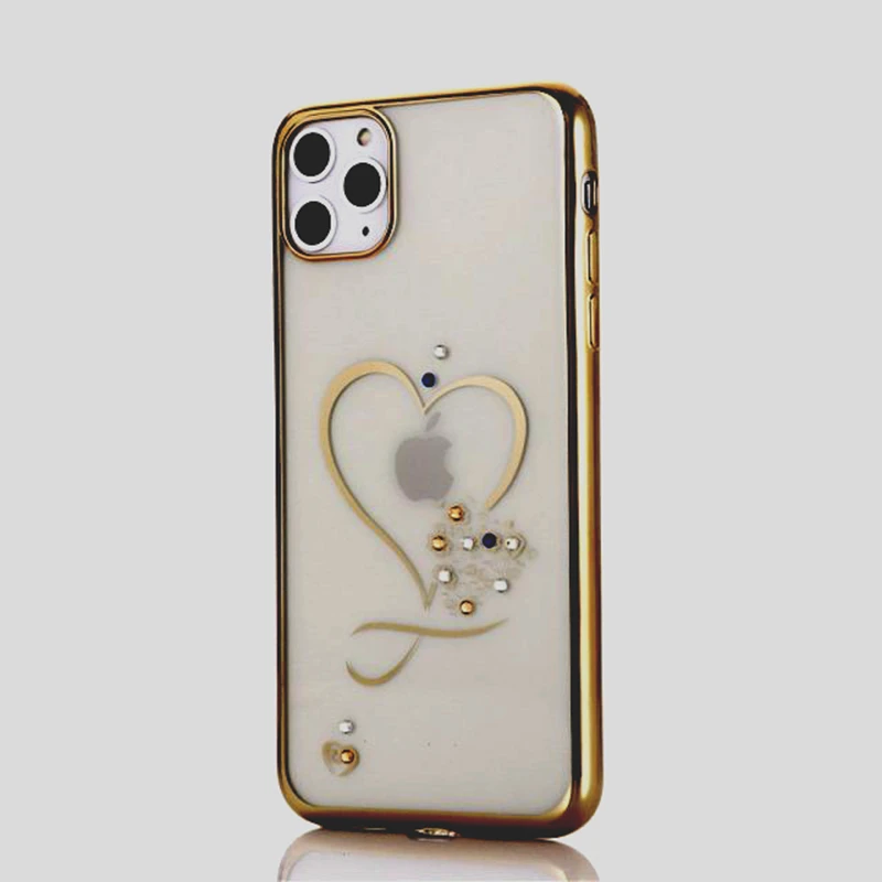 Модный мягкий чехол для телефона с сердечком и алмазным покрытием для iPhone 11 Pro X XR XS MAX, силиконовый чехол для iPhone 7 8 6S Plus 5 SE 5S