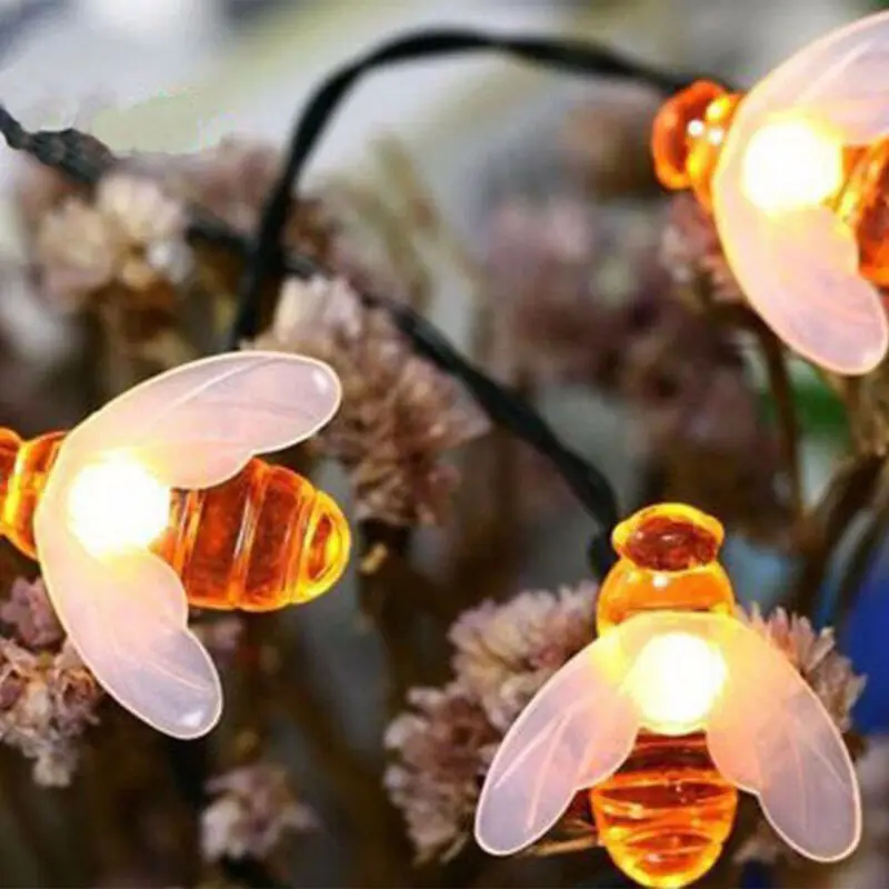 

20/30 Solar String LED Lights Honey Bee Fairy String Lights Powered Garden Bulbs