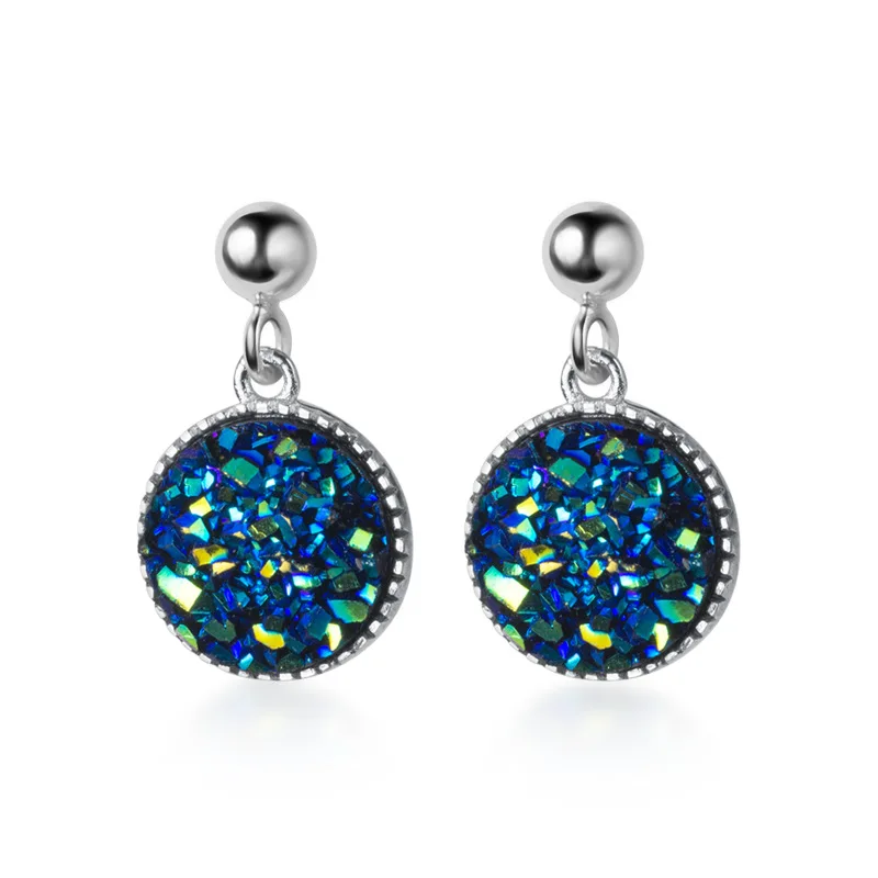 

100% 925 Solid Sterling Silver Dazzling Synthetic Crystal Round Stud Earrings For Women Girls Lady Wedding Jewelry Gift
