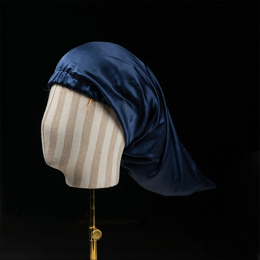 100% Silk Sleeping Cap Night Sleep Cover for Women with Elastic Ribbon Hair Care Long 19 Momme |