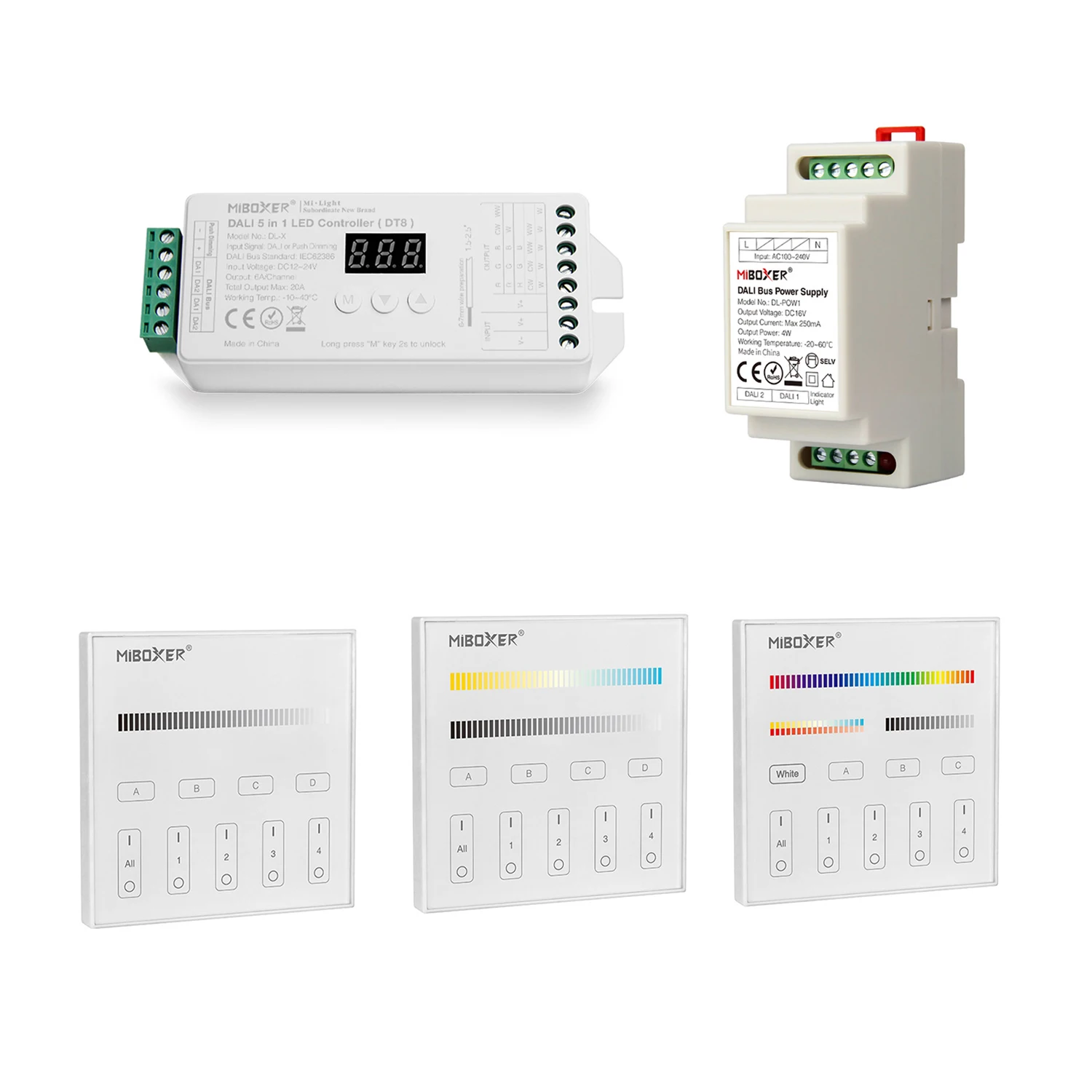 Светодиодная лента MiBOXER DALI DT8 5 в 1, совместим с пультом дистанционного управления DP1S DP2S DP3S DALI, с питанием от шины, 12 ~ 24 В постоянного тока Светодиодная лента MiBOXER DALI DT8 5 в 1, совместим с пультом дистанционного управления DP1S DP2S DP3S DALI, с питанием от шины, 12 ~ 24 В постоянного тока