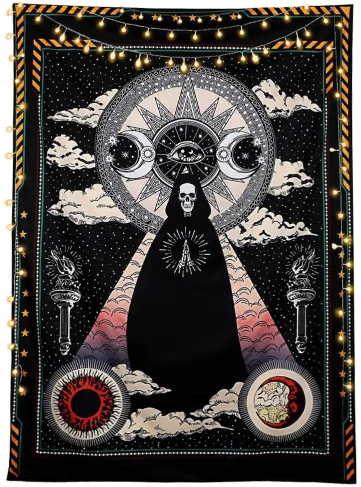 Солнце и луна звезды облако черная чакра готический Таро гобелен волшебник череп