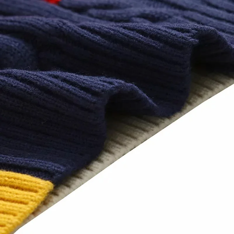 Женский пуловер свитер контрастных цветов пэчворк Вязанный с длинными рукавами