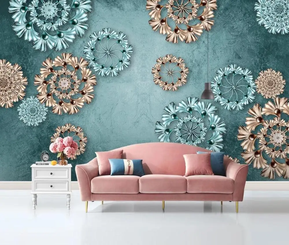 Пользовательские обои росписи синий ретро 3d трехмерный рельеф Европейский Узор