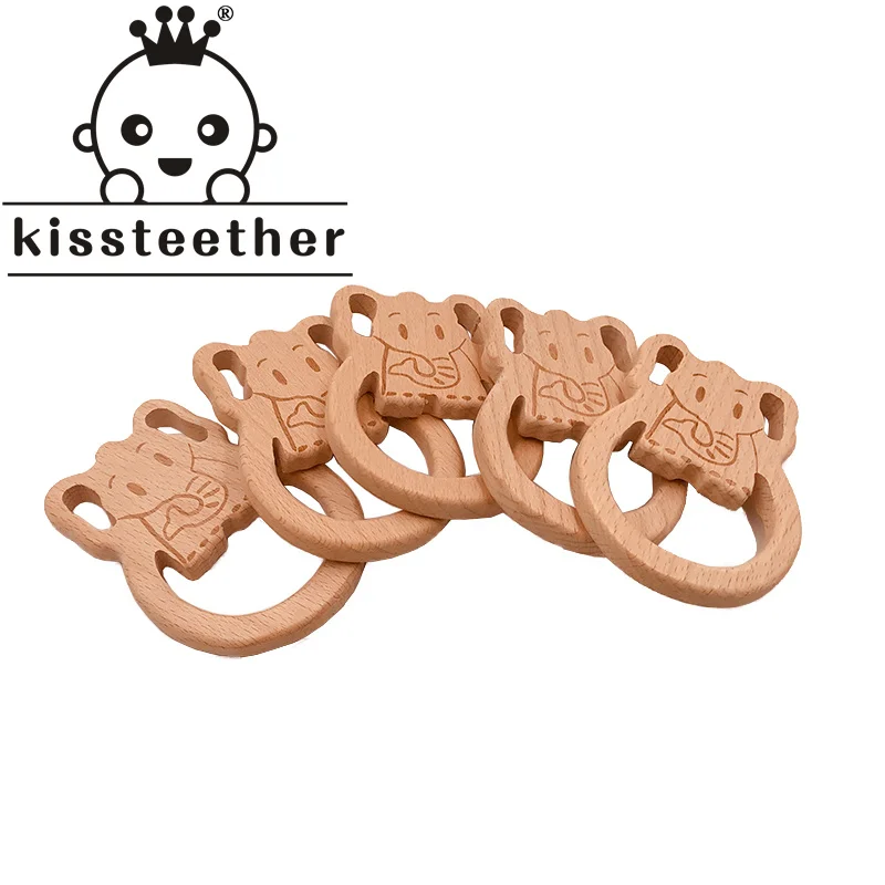 

Kissteether New 10pcs Beech Wooden Elephant Natural Handmade Wooden Teether DIY Wood Pendent Eco-Friendly Safe Baby Teether Toys