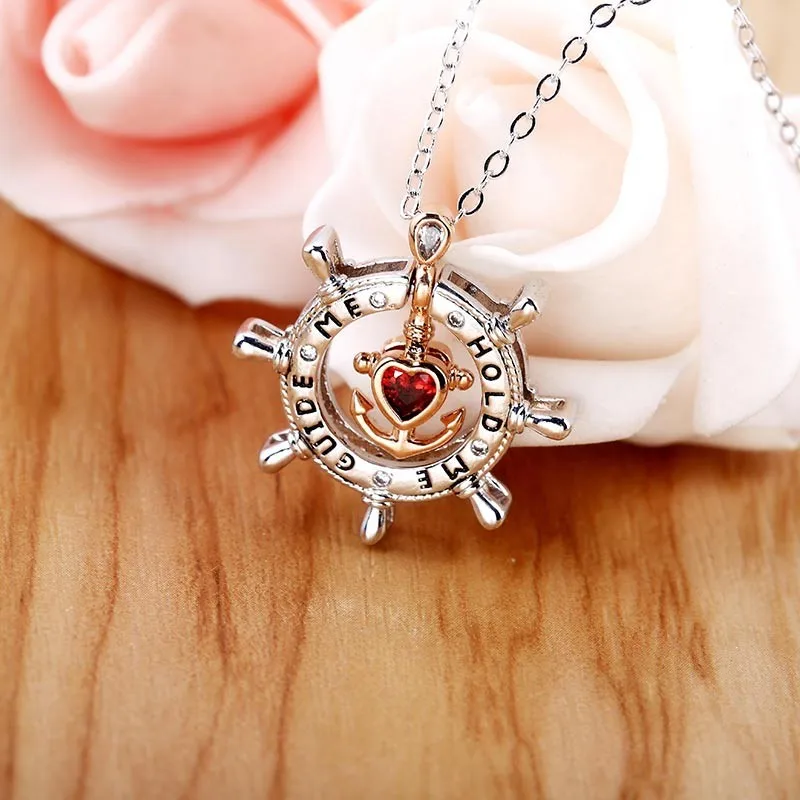 Red Crystal Rhinestone Heart Anchor Necklaces Pendants Fashion Double Wear Alloy Female Choker Statement Necklace Accessories | Украшения и