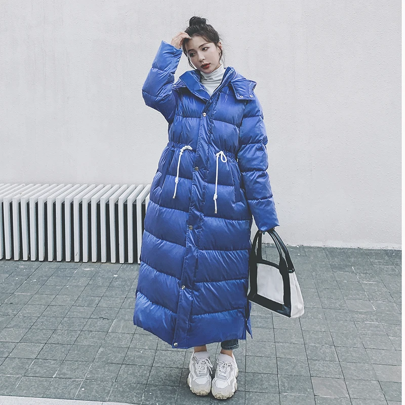

Female Coats Winter Fad Ultra Long Down Hooded Korean Solid Vogue Thick Warm Loose Casual Women Jackets Drawstring Clothing