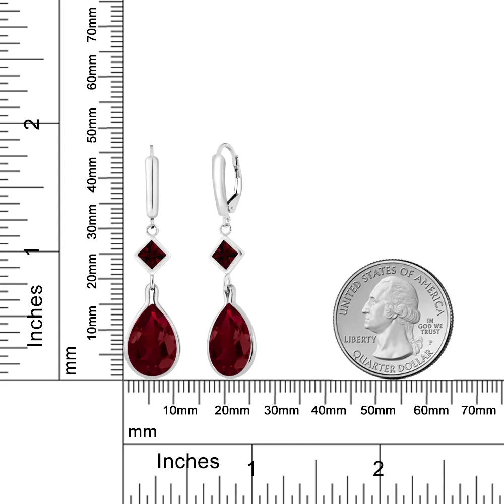 GemStoneKing 13 46 Ct Груша Форма красный создан Рубин Красный Гранат 925 Висячие серьги из