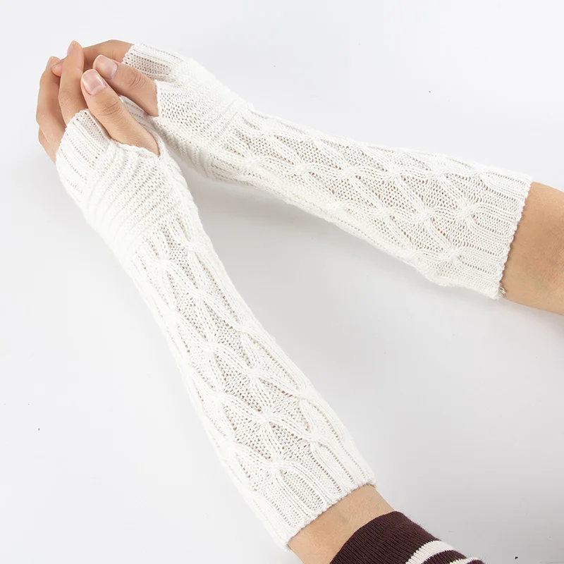 Зимние женские варежки с длинными рукавами без пальцев, однотонные мягкие теплые Акриловые эластичные вязаные перчатки с половинными пальцами, перчатки C84