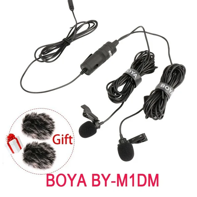 BOYA BY-M1DM двойной петличный микрофон BY-M1 микрофона всенаправленный клип-на лацкане видео микрофон для iPhone Canon Nikon DSLR - Цвет: add plush clip kitA