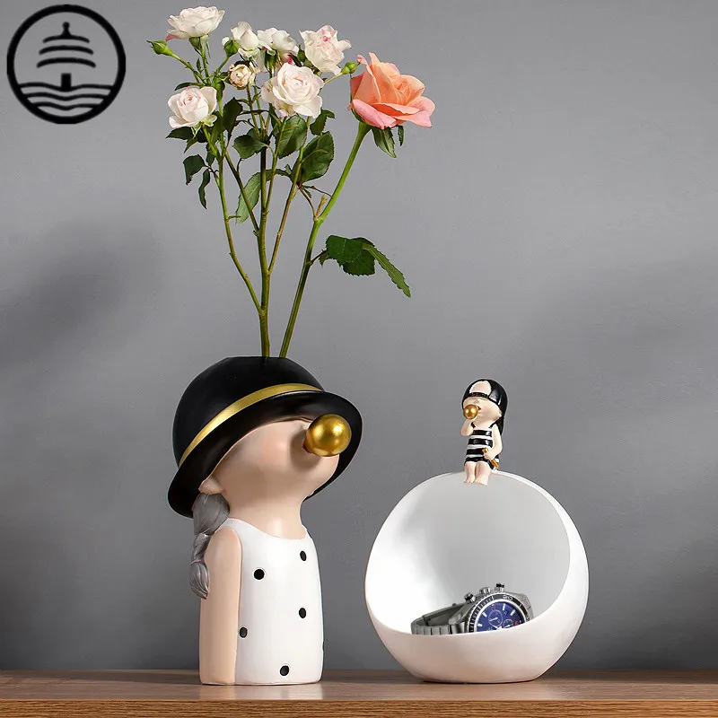 

BAO GUANG TA Moden Bubble Girl Vase Resin Statue Art Sculpture Ornaments Tabletop Figurines Home Decoration Accessories R5770