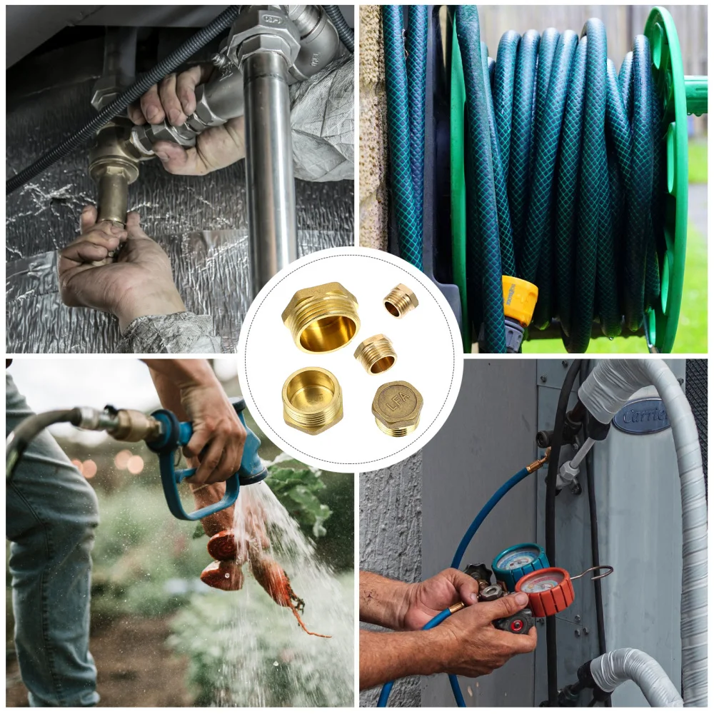 

1 Set 5Pcs Practical Internal Hex Brass Pipe Plugs Water Pipe Fittings (Golden)