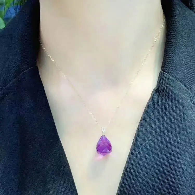 

SHILOVEM 18K YELLOW PIEZOELECTRIC AMETHYST PENDANTS FINE JEWELRY WOMEN TRENDY NO NECKLACE CLASSIC NEW GIFT 13*16MM MYMZ1316002Z