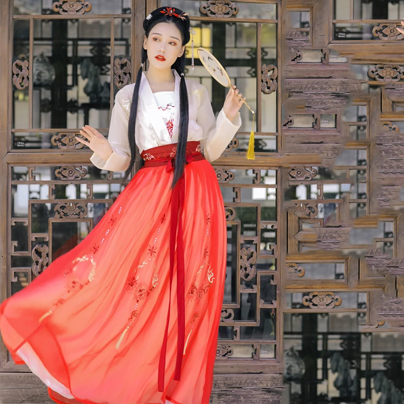 

Women Hanfu Fairy Dress Traditional Chinese Clothing Ancient Han Dynasty Princess Stage Folk Dance Dress Festival Outfit SL3386