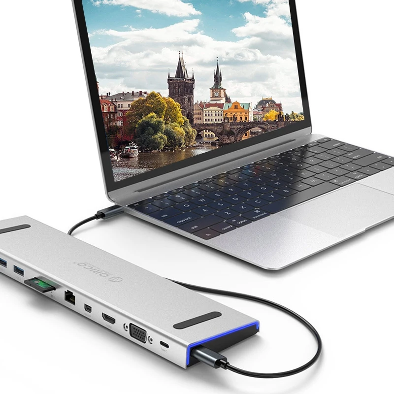 ORICO 9 in 1 USB C HUB, Including Type-Cx1, USB3.0X3, HDMIx1, Mini DPx1, VGAx1, SD/TFx1, Audiox1, for PC Laptop