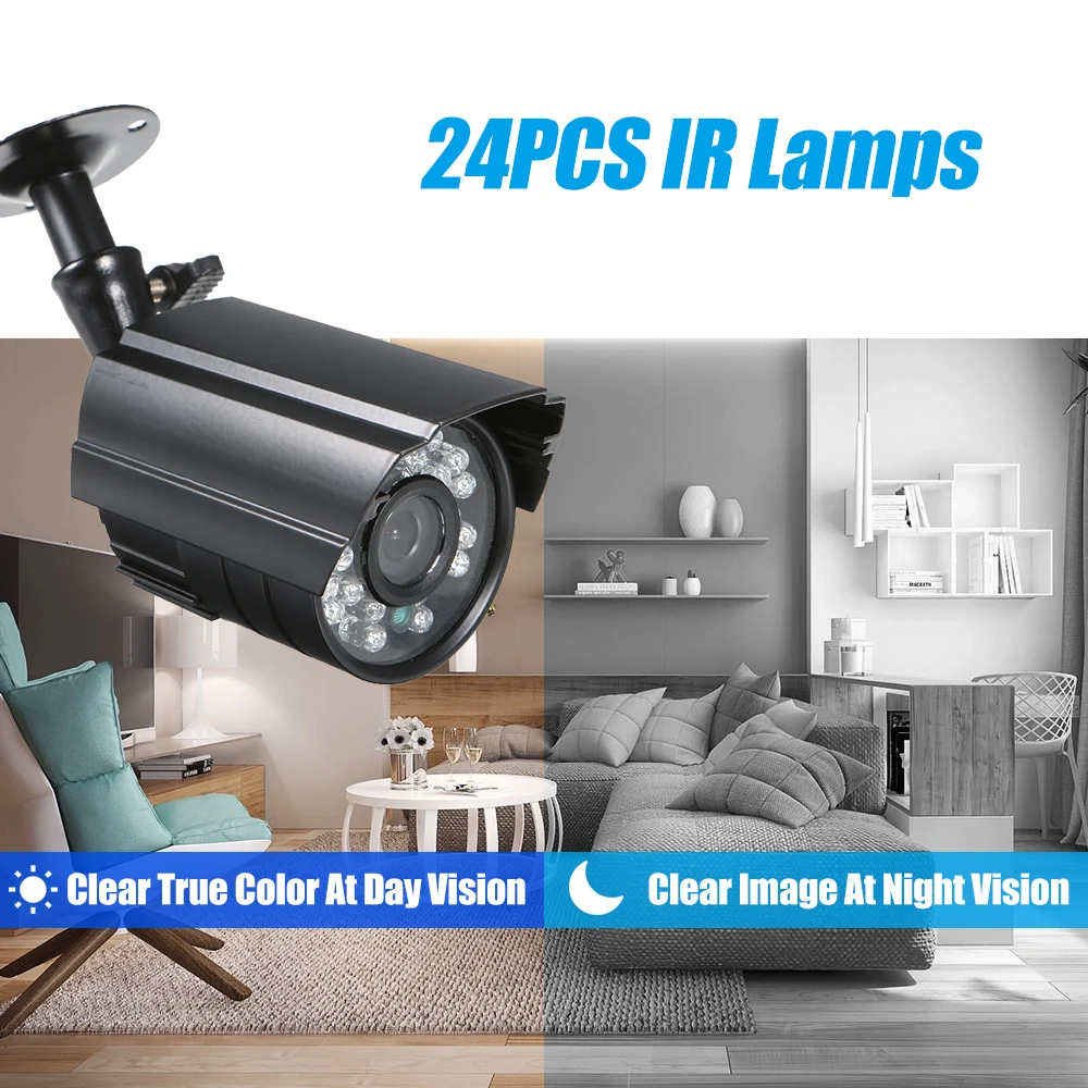 

2PCS CCTV Camera Color 1080P High-resolution 24 Lamp Nightvison Video Surveillance Bullet Camera Analog Security Camera