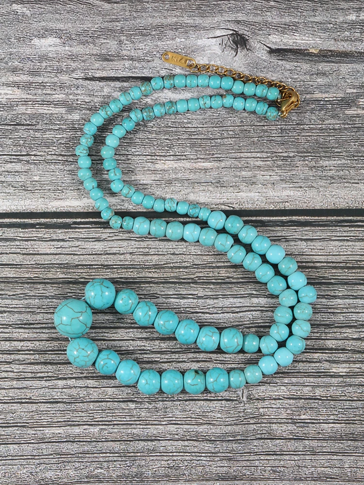 

YUOKIAA Natural Blue Turquoises Japamala Chokers Necklace for Women with Lobster Clasp Chain Meditation Yoga Beaded Mala Chain