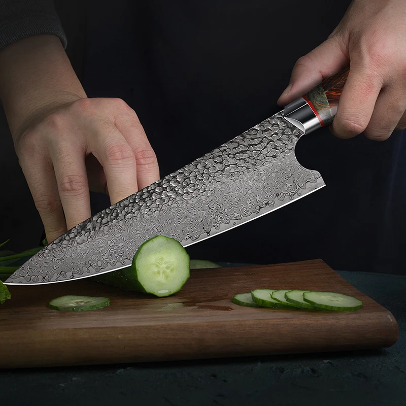 FZIZUO 8-inch Chef Knife with Ironwood and G10 Handle Japanese Handmade Damascus Steel Kitchen Vegetable Fish Knives Sheath | Дом и сад