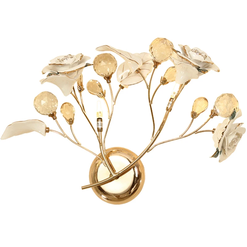 Настенный светильник с уникальным керамическим цветком настенный золотым