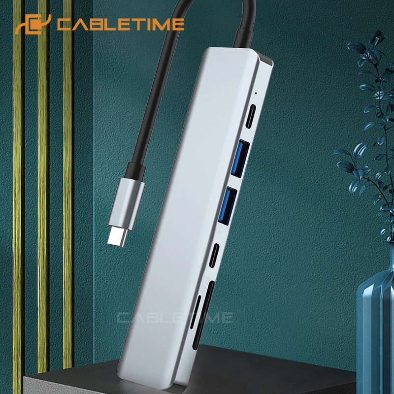 

CABLETIME 7 in 1 USB C HUB USB 3.0 HDMI 4K 5Gbps SD/TF Card Reader PD Charging for Laptop Tablet Smart Phone OTG Converter H20