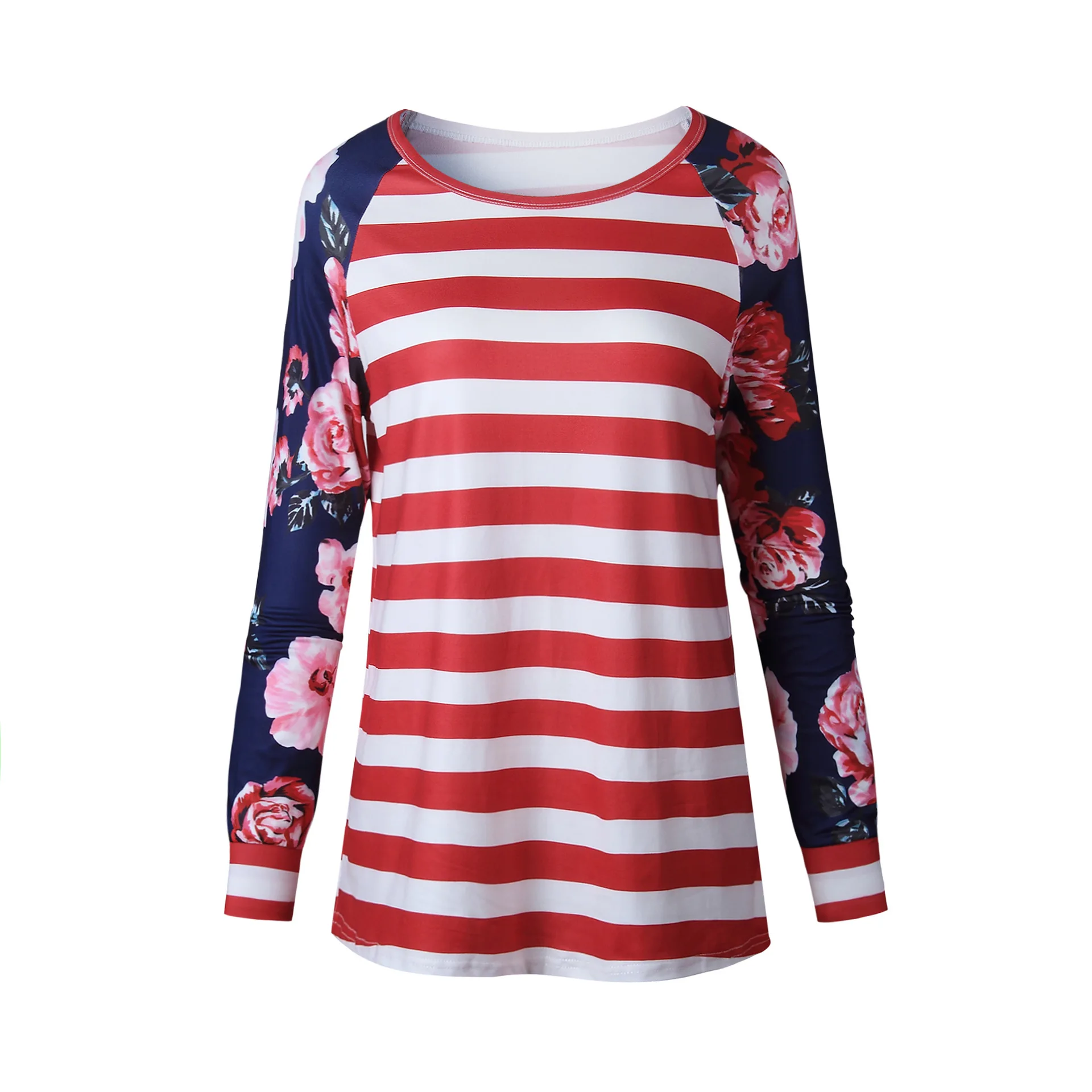 Весна Осень 2020 модная женская футболка в этническую полоску с цветным цветочным