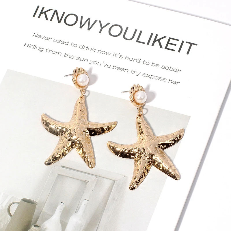 Женские серьги в морском стиле с подвеской виде морской звезды из Золотого