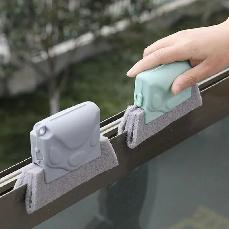 Window Groove Cleaning Brush Plastic Window Sink Slot Cleaner Cleaning Tool with Sponge Scouring Pad