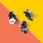 Эмалированная заколка в готическом стиле ворона, ворона, птица, Череп, луна, цветы, ранний лацкан, заколка в стиле панк, значок, ювелирное изделие, подарок для друзей
